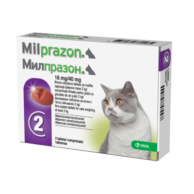 Milprazon pisici 16mg/40mg (2-8 kg)-cpr.film. x 2