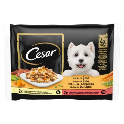 Cesar Hrană Umedă Carne Legume Câini Aspic 4x100g