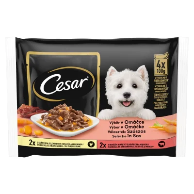 Cesar Hrană Umedă Selecții Carne în Sos Câini 4x100g