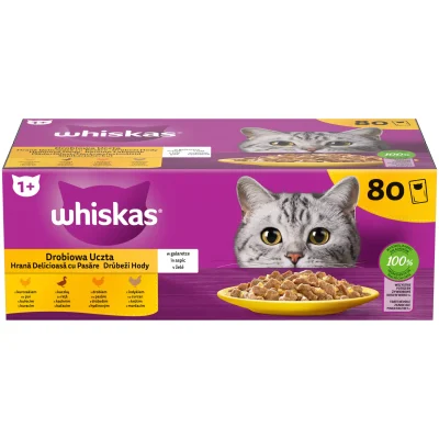 Whiskas 1+ Hrană Umedă Pasăre în Aspic Pisici 80x85g